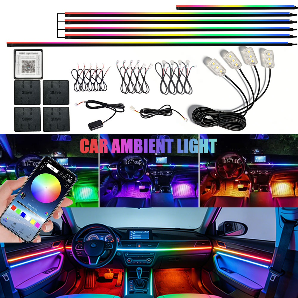 Led Ambient Interior Car Lights App Control - 6/10/14/18/22 In1 車用アクリルLEDアンビエントランプ ユニバーサル カラフルな雰囲気ライト 車内ネオンストリップ