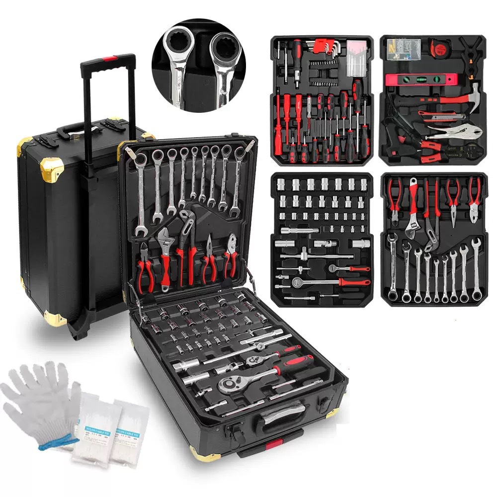 Auto Repair Tools - 399ピース クロムバナジウム鋼製 ハードウェア修理ツールセット 大型両口レンチ付き ブラックツールボックス 自動車修理工場用
