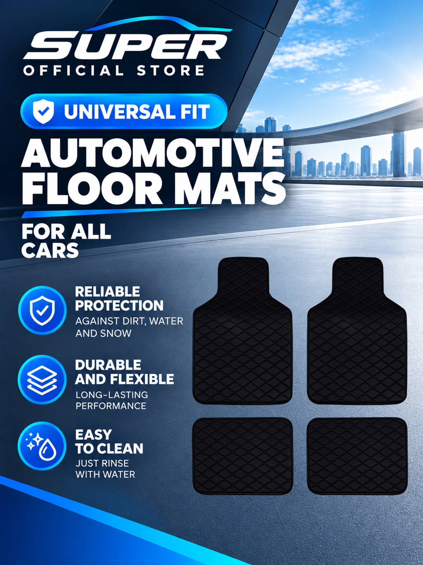 カー用フロアマットフルセット。あらゆる車種に対応し、滑り止め - Car Floor Mats Universal Waterproof Leather のレビューと価格