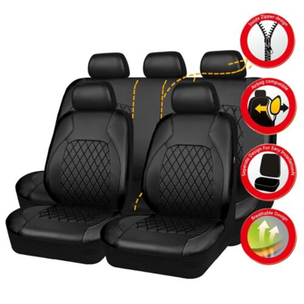 ユニバーサルカーシートカバーセット PU レザー車両クッショ - Leather Car Seat Covers Full Set Universal のレビューと価格