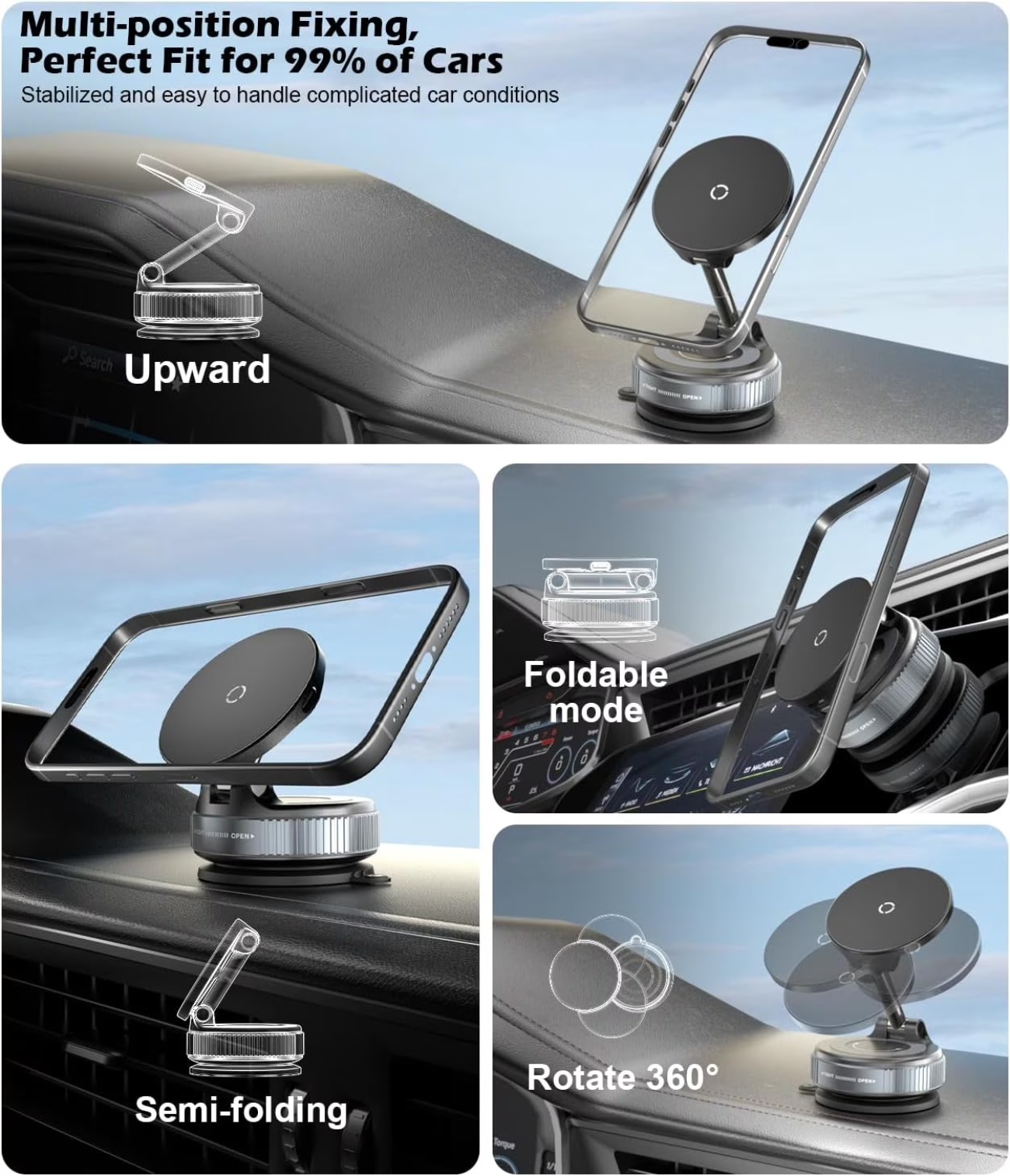 15W ワイヤレス急速充電器 車載ホルダー 真空吸着 360 - Wireless Car Charger Mount Fast Charging のレビューと価格