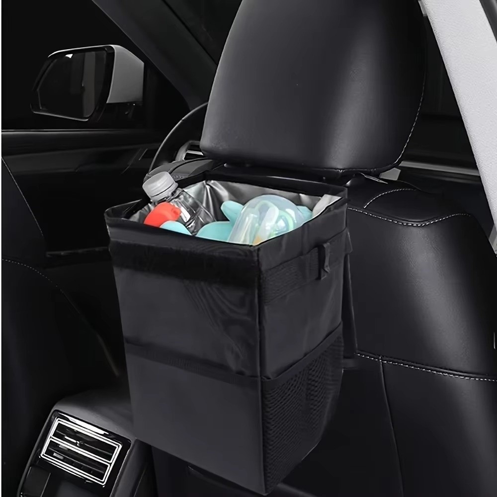 折りたたみ式の蓋付き車載用ゴミ箱。収納ポケット付き。吊り下げ - Waterproof Car Trash Can With Lid のレビューと価格