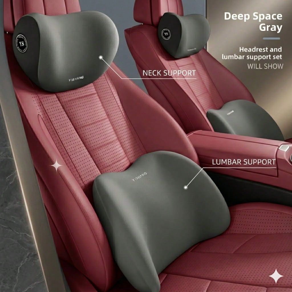カーヘッドレスト＆ランバーサポートクッション。人間工学に基づ - Memory Foam Car Neck Pillow Lumbar Support のレビューと価格